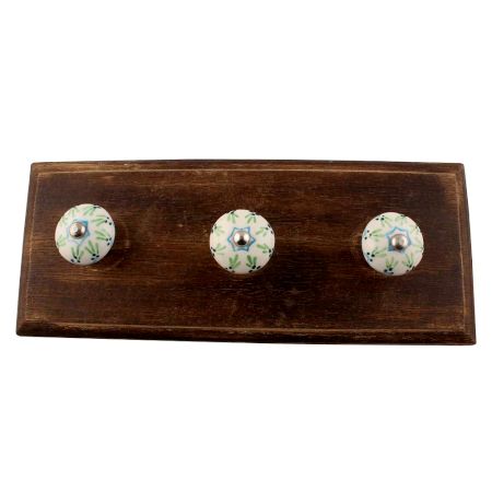 Pea Green Ceramic Floral Wooden Hook